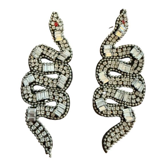 Rhinestones Snake Earrings 3.25” Fashion Jewelry - Picture 2 of 8
